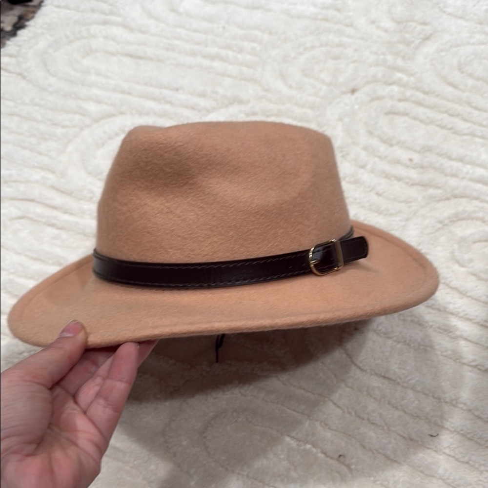 Tan Fedora Hat with Brown Band - Picture 2 of 3